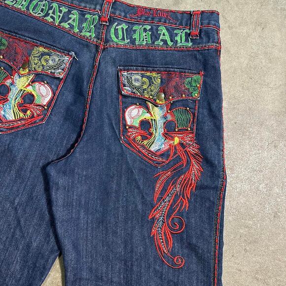 Vintage Y2K Blac Label Affliction Jorts Mens 38" Heavily Embroidered Jean Shorts - Picture 3 of 7